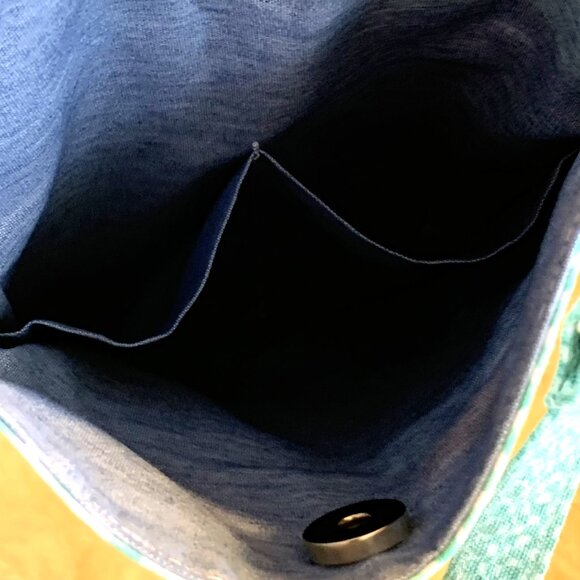 Handmade Aqua Cotton Crossbody Bag with Lining and Magnetic Snap Closure - Picture 7 of 9